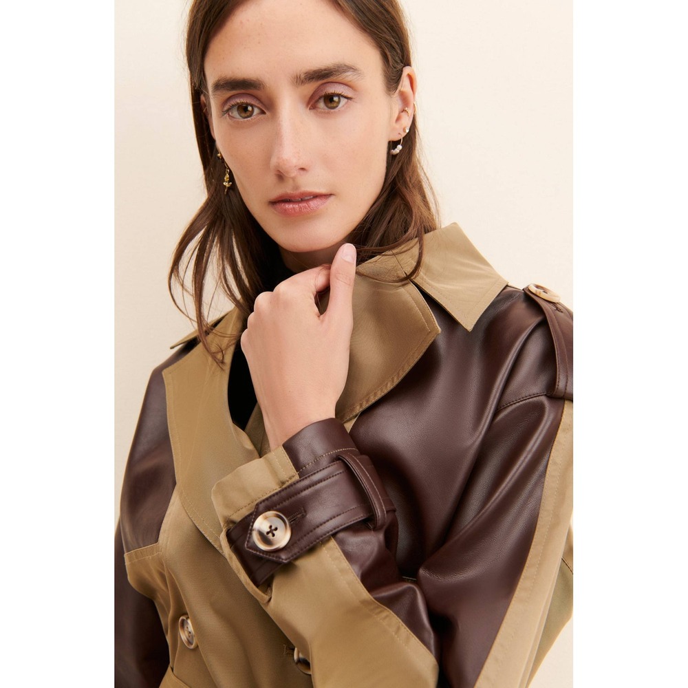 Elegant Two-Tone Trench Coat in Brown and Tan - Picture 6 of 9